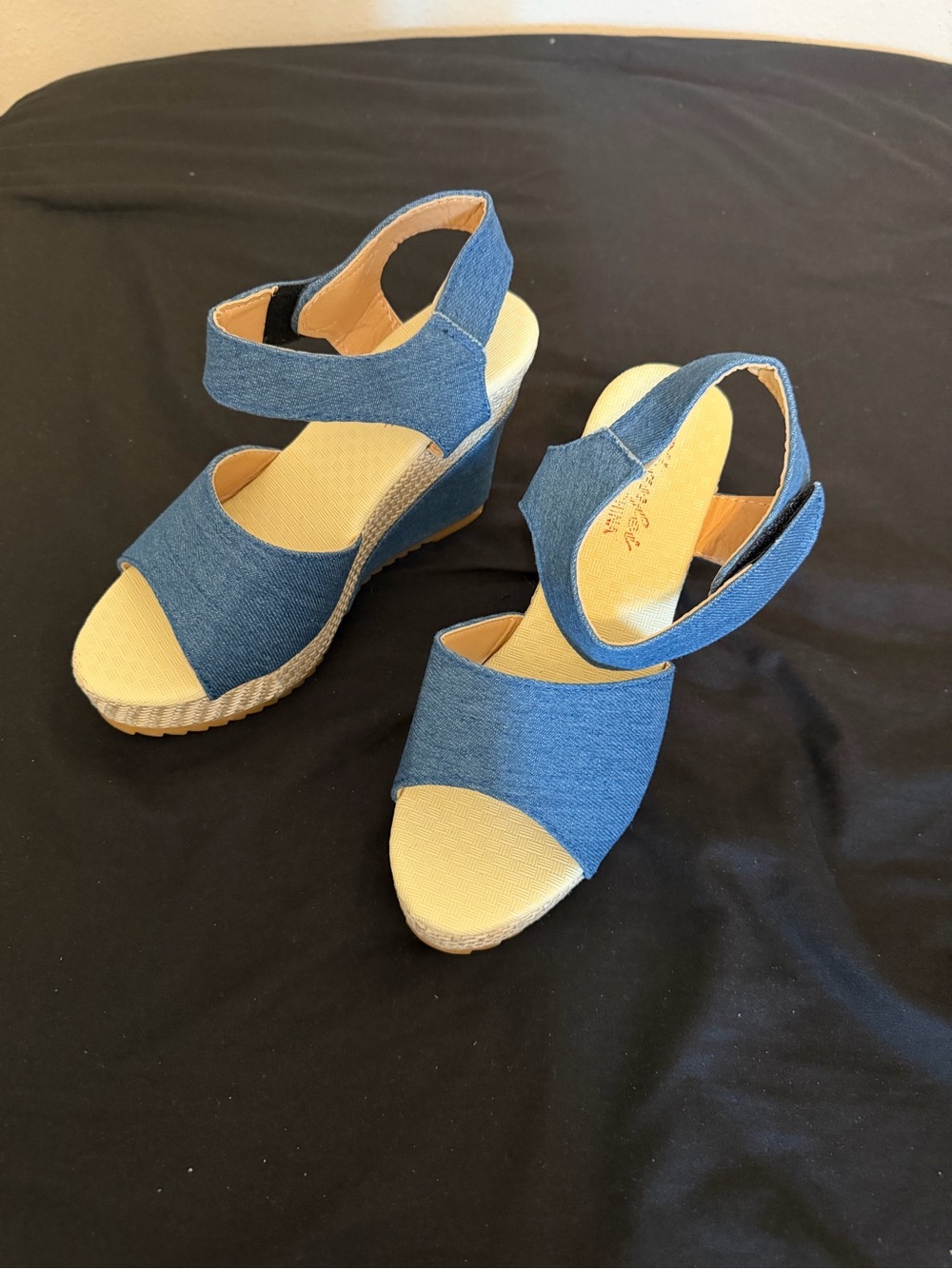 SHEIN Blue Denim Wedge Espadrille Sandals